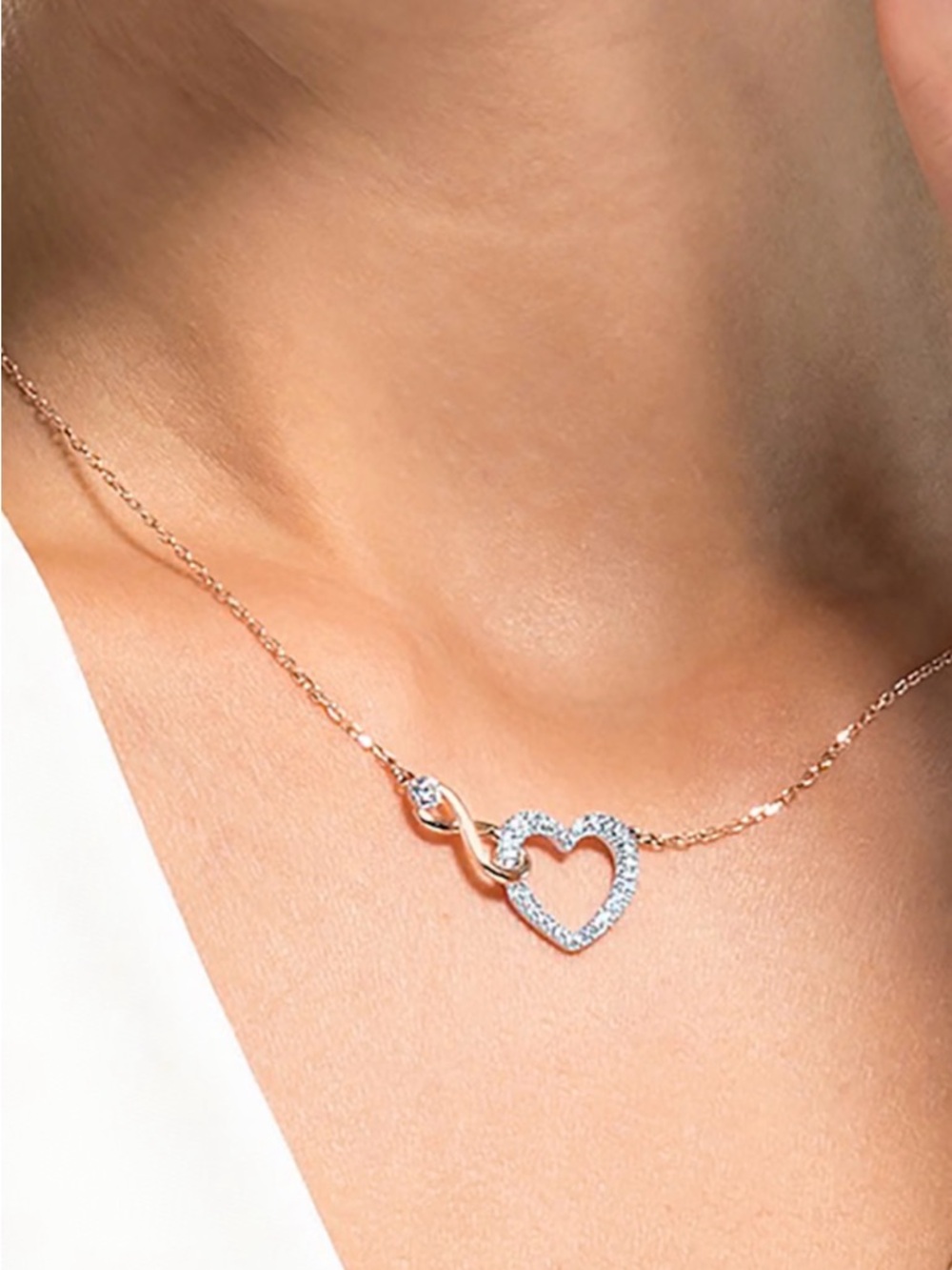 Swarovski Rose Gold Heart & Infinity Pendant Necklace with Clear Stones